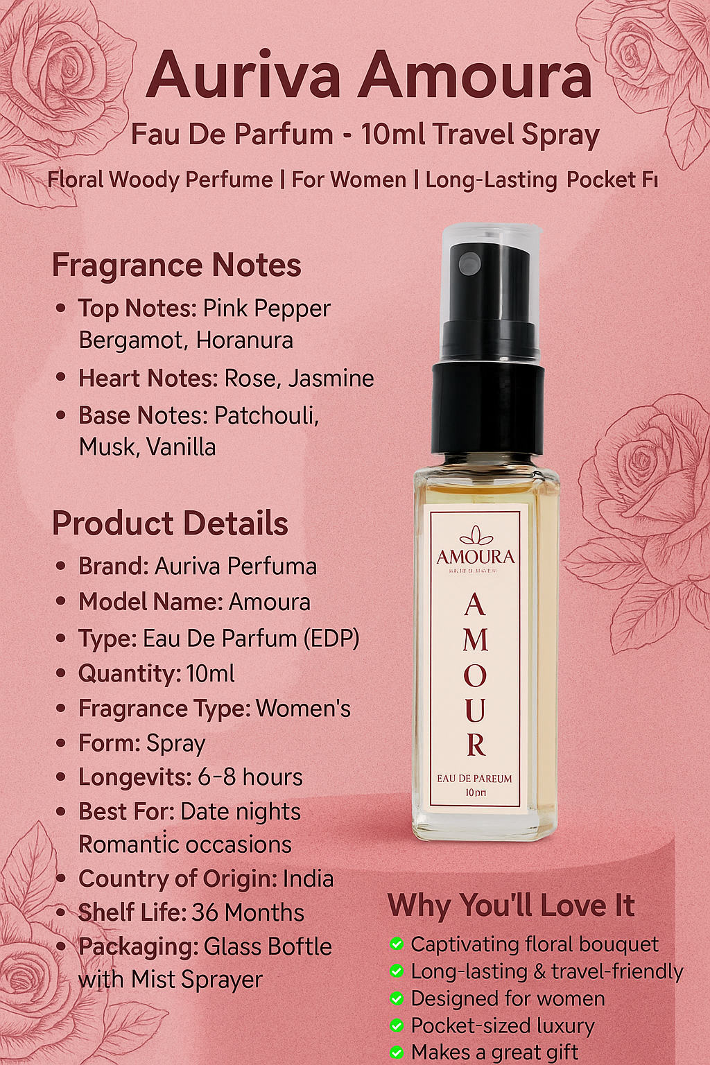 π Auriva Amoura Eau De Parfum β 10ml Travel Spray
