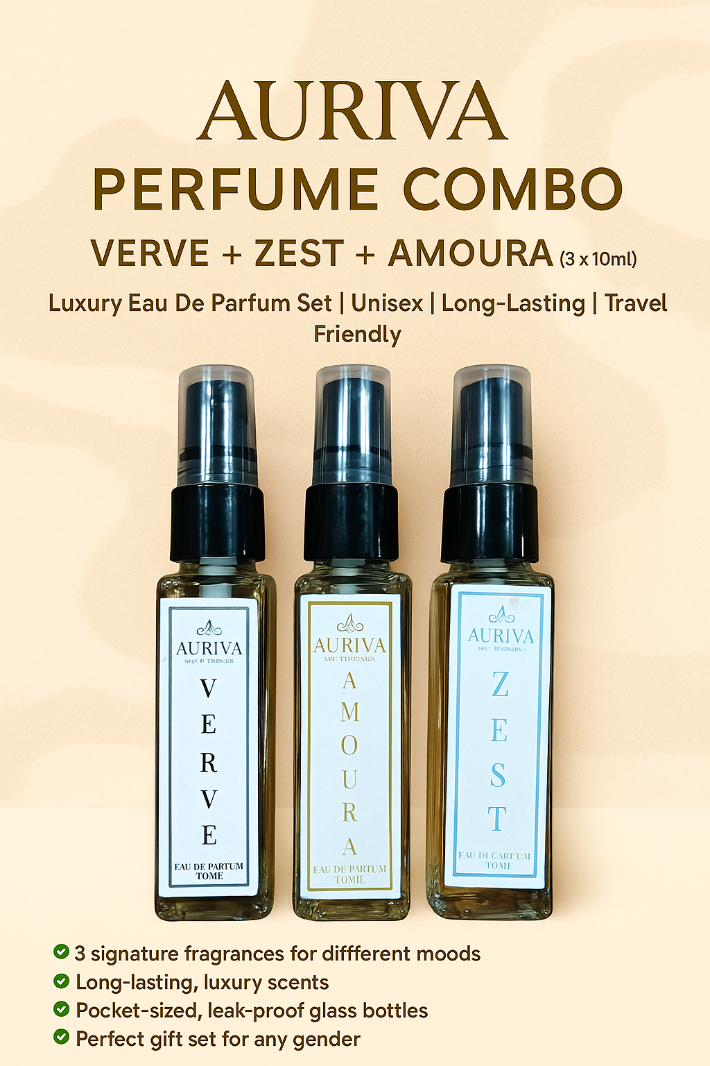β¨ Auriva Perfume Combo β Verve + Zest + Amoura (3 x 10ml)