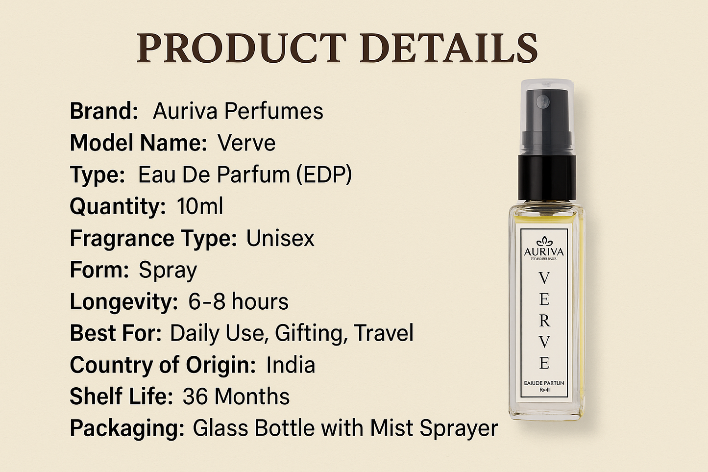 ๐ Auriva Verve Eau De Parfum โ 10ml Travel Spray ๐