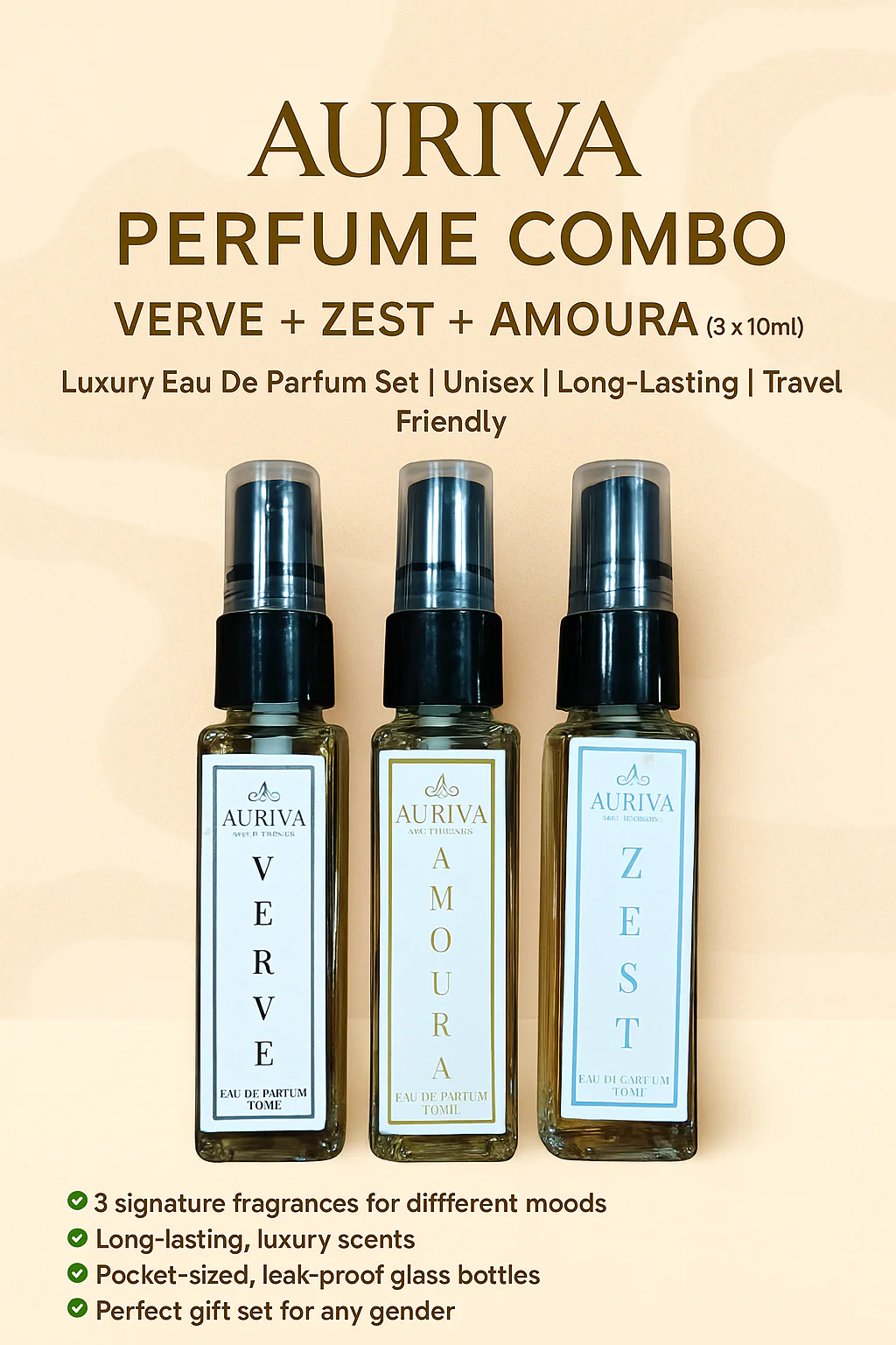 Auriva Perfume Combo – Verve + Zest + Amoura (3 × 10ml) | Luxury Travel-Friendly Eau de Parfum Set - Image 4